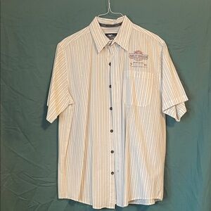Harley-Davidson Men's Cream Striped Snap Down collar Shirt